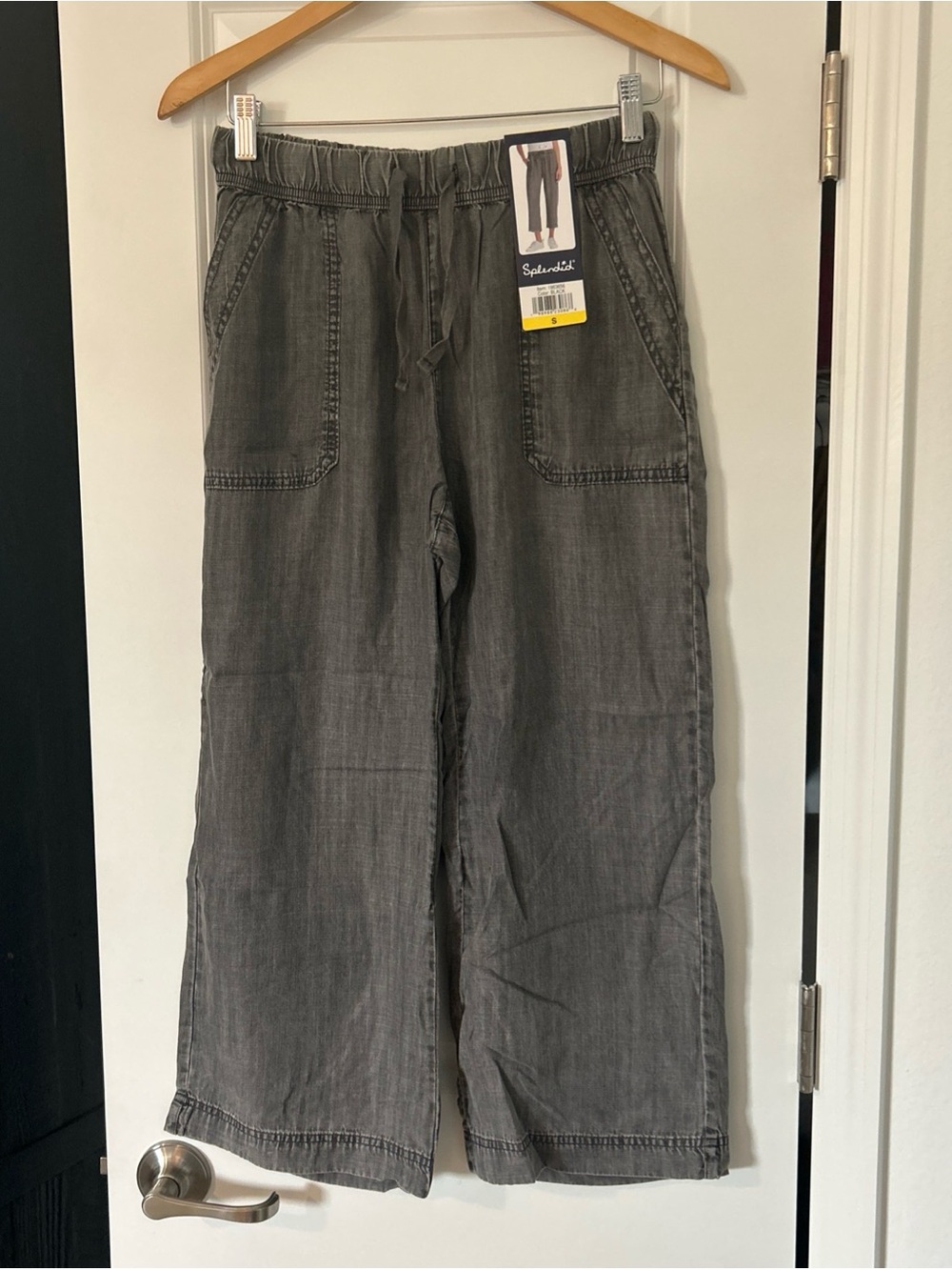 Splendid Women's Pull-On Wide Leg Crop Ankle Pant Sz S Black New